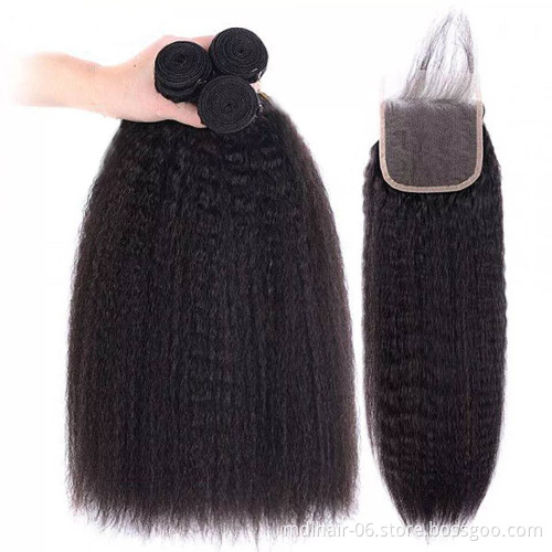 Unprocessed Human Hair Weaves Bundles Kinky Straight Hair Bundle With Lace Front Closure Human Hair Extension